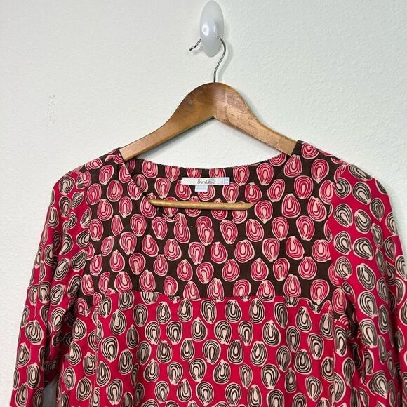 Boden Red Abstract Multiccolor Scoop Neck Long Sleeve Top Size US 6 Petite - Picture 2 of 11
